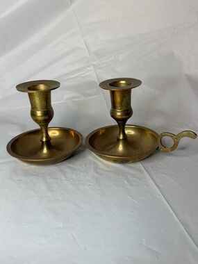 Pair of Antique Brass Chamberstick Candle Holders